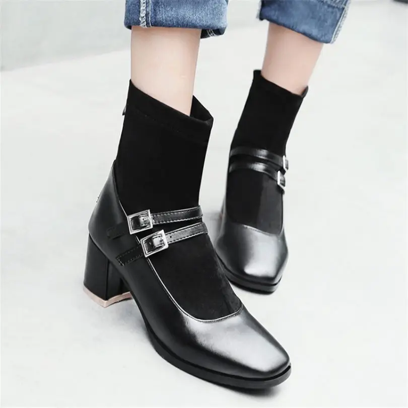 

NAYIDUYUN Women Chunky High Heels Ankle Boots Square Toe Office Mary Janes Hi-Top Party Pumps Casual Shoes Winter Warm Shoes