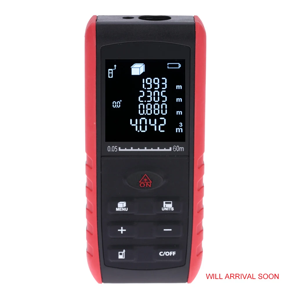 

60m Portable Handheld Digital Laser Distance Meter Range Finder Area Volume Measurement with Angle Indication