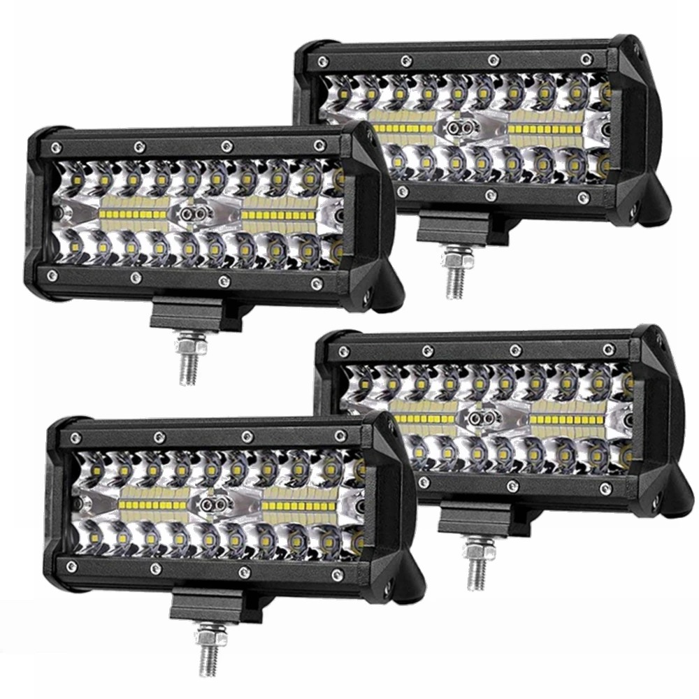 

Yait 4Pcs 7 Inch 120W Work Light Bar LED Pods Spot Flood Combo LED Driving Fog Lamp for Jeep Off-Road Truck Boat SUV 12V 24V