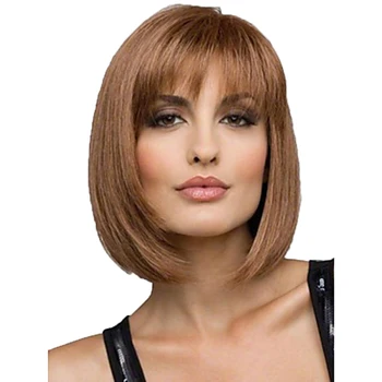 

HAIRJOY Women Synthetic Wigs Brown Short Straight Bob Hairstyle Heat Resistant Full Hair Wig Freeshipping
