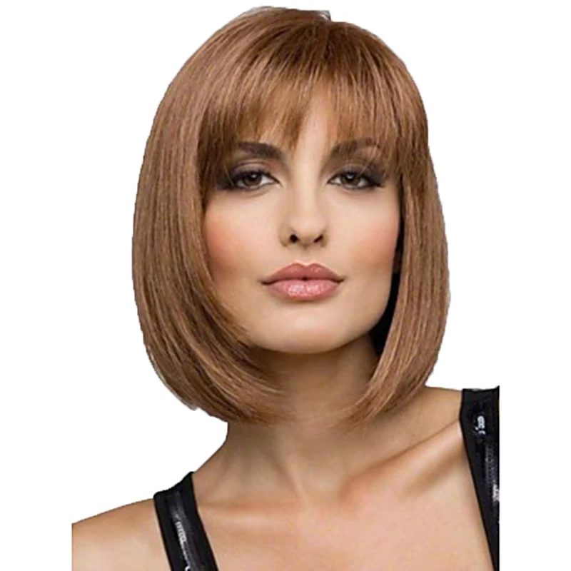 Дешево HAIRJOY Женские синтетические парики коричневый короткий прямой Боб Прическа термостойкий Полный парик волос Бесплатная доставка
