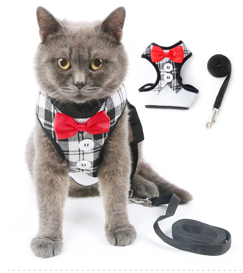 

PUPISHE Pet Dog Harness Tuxedo Wedding Dog Harness Cat Harness and Leash Set for Small Dog Soft Mesh Bow Adjustable Chihuahua