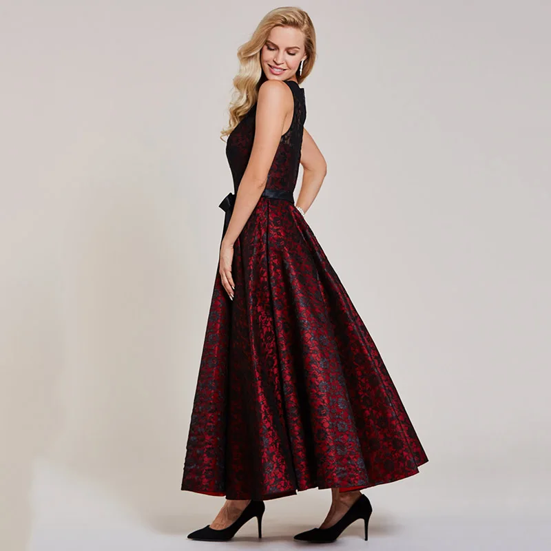 Tanpell lace bowknot evening dress burgundy sleeveless floor length a line dress women formal wedding party long evening dresses