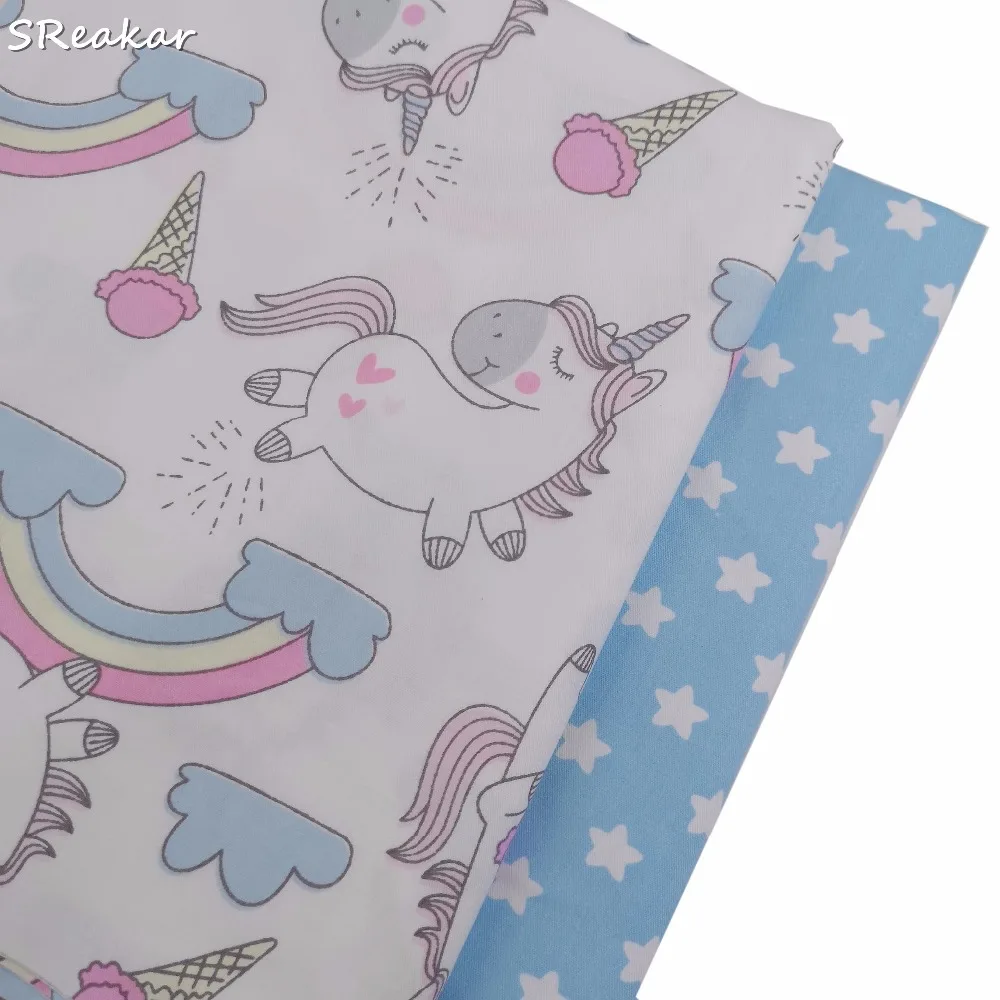 

SRaekar,Rainbow Unicorn Ice Cream Stars Cotton Fabric Patchwork Cloth DIY Quilting Sewing Baby Sheet Dress Home Decor Tissus