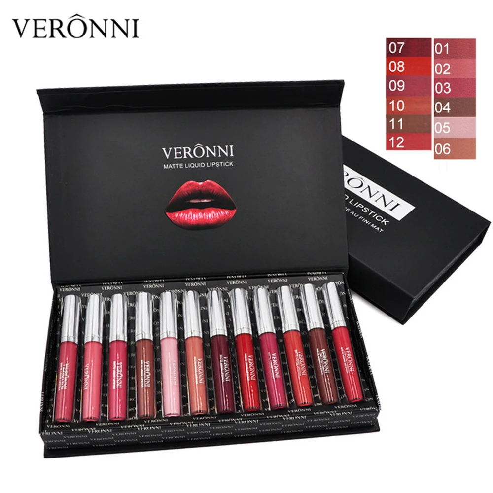 

Beauty Cosmetics Lips Stain Makeup Long Lasting Matte Glitter Lip Stick Gloss Set Kit 12 Colors Nude Liquid Lipstick Lot