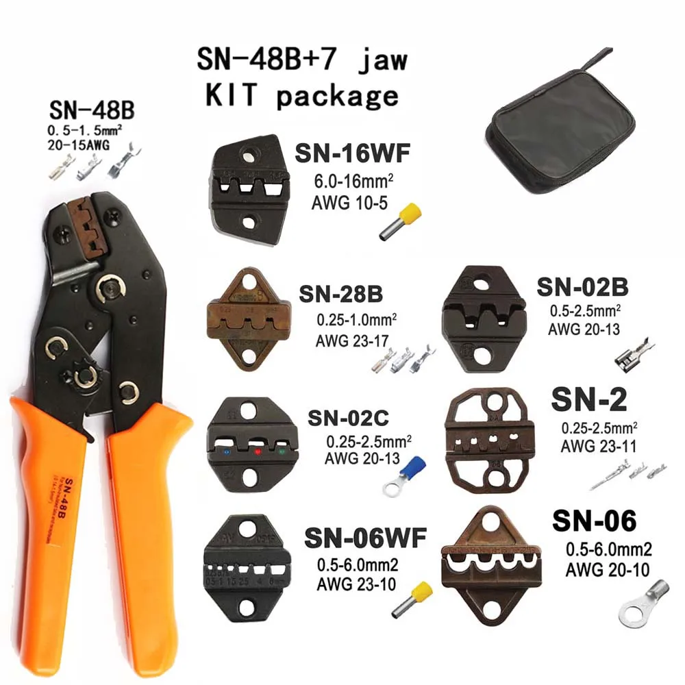 Обжимные плоскогубцы SN-48B 7 челюстей для 2,8 4,8 C3 XH2.54 3,96 2510 pulg/tube/insuated терминалы комплект сумка Электрический зажим фирменные инструменты