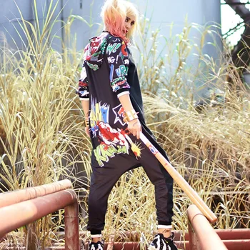 

2019 New Hip Hop Dance Harem Pants Women Jumpsuits Trousers Personality Graffiti Printed Pants For Women Rompers