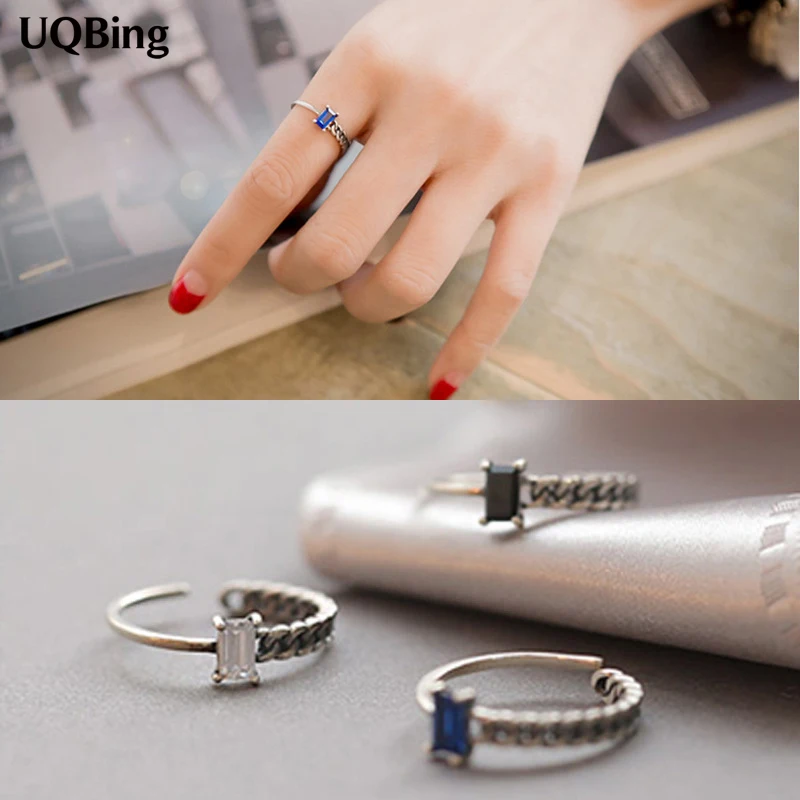 

2016 Free Shipping 925 Sterling Silver Square Crystal Retro Rings For Women Jewelry Finger Rings For Party Birthday Gift