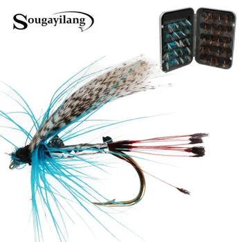 

Sougayilang 40pcs Salmon Fly Fishing Artificial Lures Fly for Fishing Equipment Trout Nymphs Dry Fly Fishing Flies with Box