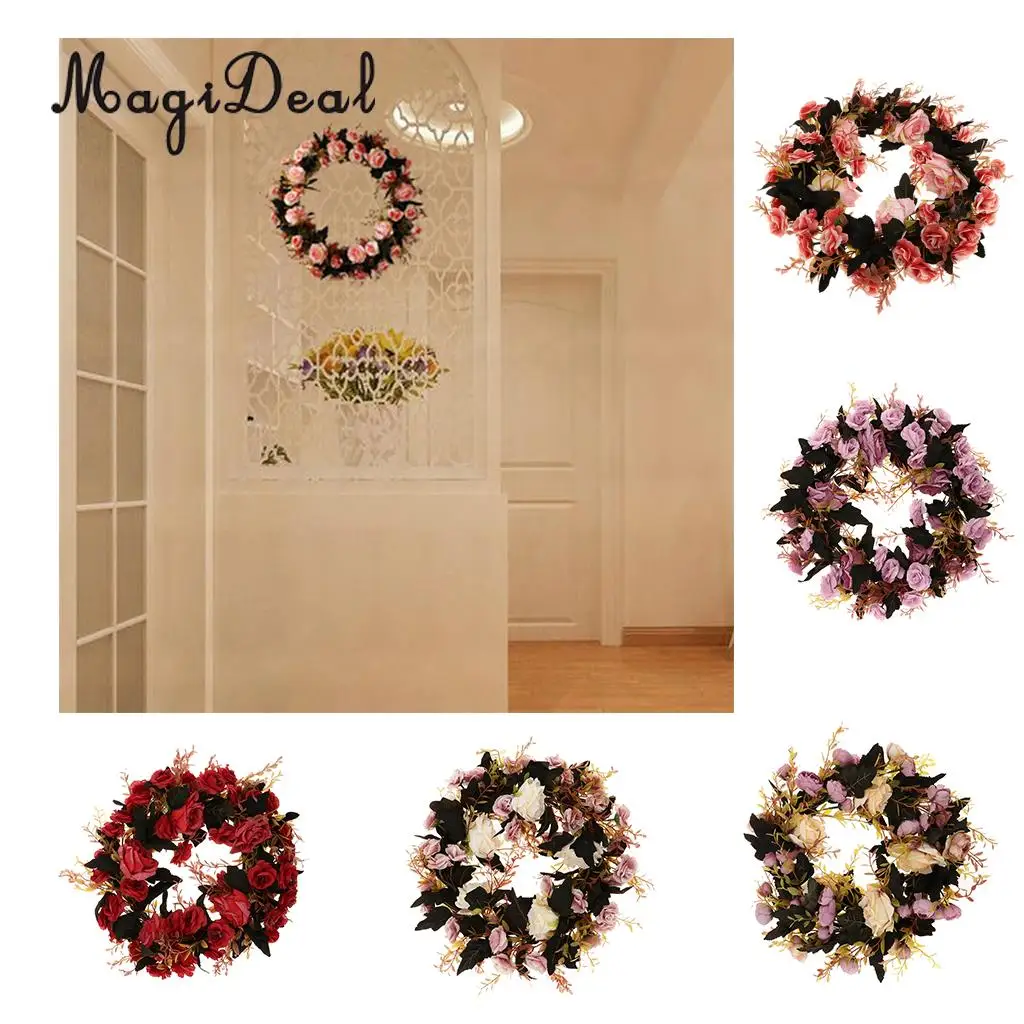 Artificial Silk Rose Wreath Ring Wall Door Lintel Flower Trim Mirror Flower Garland Hanging Wedding Background Prop