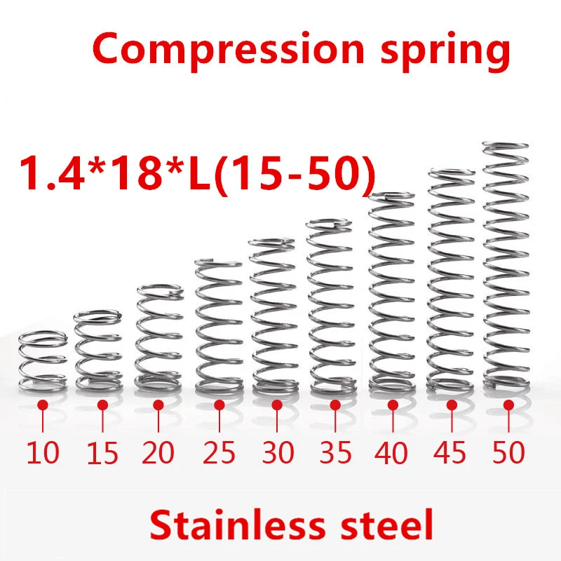 

10pcs/lot 1.4*18*10/15/20/25/30/35/40/45/50mm spring 1.4mm stainless steel Micro small Compression spring