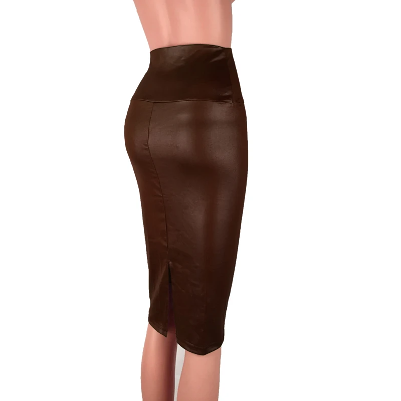 Женская юбка миди из искусственной кожи, осенняя Зимняя Сексуальная Женская посылка, юбка-карандаш с разрезом в бедрах, юбка размера плюс, интеллектуальная юбка