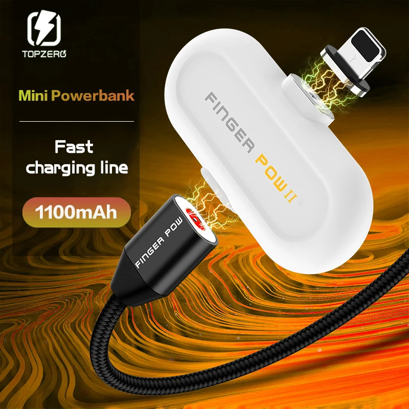 1100 mAh внешний аккумулятор для iPhone/Micro USB/Type C Магнитный USB кабель передачи данных