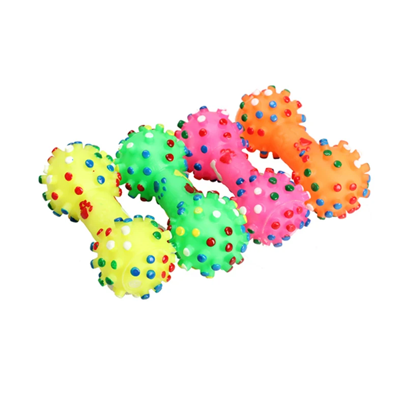 

New Arrival Dog Bone Shaped Chewing Training Toy Colorful Dotted Dumbbell Shaped Squeeze Squeaky Faux Bone Pet Dog Toys BS
