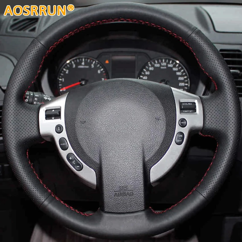 Baratos Aosrrunning envío gratis cosido a mano Todas las fundas de cuero para volante Nissan Qashqai J10 X TRAIL NV200 2008 2012 estilo de coche