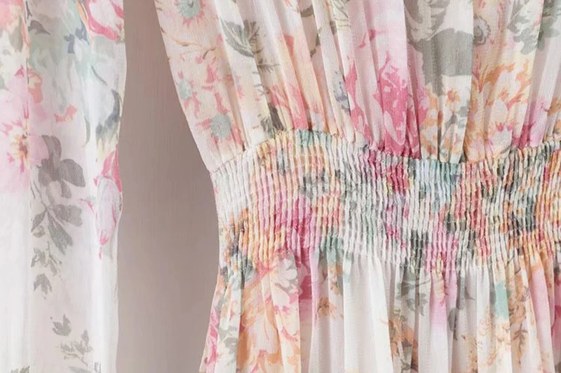 Винтажное шифоновое платье миди с цветочным принтом для женщин, Модный комплект из двух предметов, женские платья с эластичной резинкой на талии, повседневные женские платья