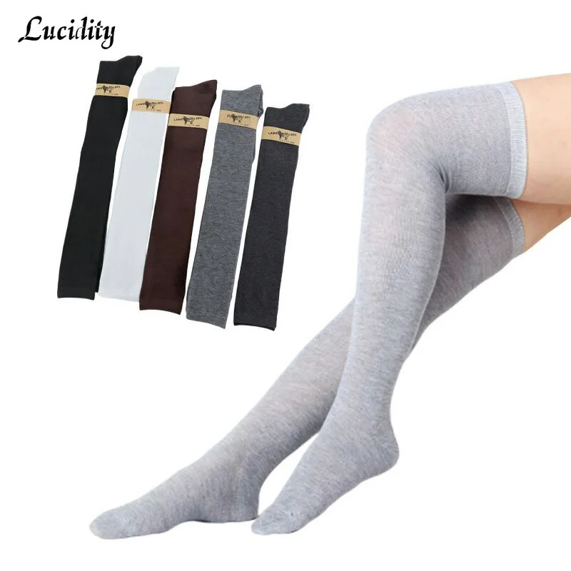 Fashion Cotton High Socks Female Over The Knee Solid Color Woman Tube Long Ladies 2pairs/lot=4pieces | Женская одежда