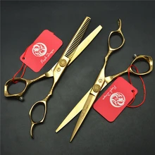 9001#2 шт/одна пара 6," Золотые Парикмахерские ножницы 440C ножницы для резки+ филировочные ножницы Профессиональные человеческие ножницы для волос