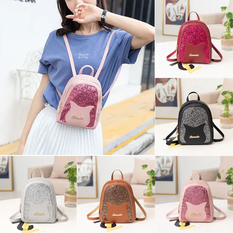 

Sequined Backpack Lightweight Mini PU Backpack Bag for Students Travel Shopping LXX9