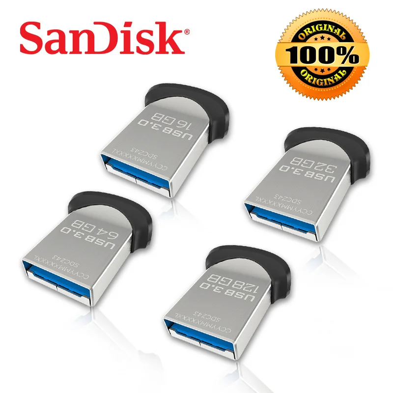 SanDisk usb flash 64GB 32GB 16GB pen Support Official Verification Ultra FIT USB 3.0 Flash DriveMini Pen Drive Up To 130m/s