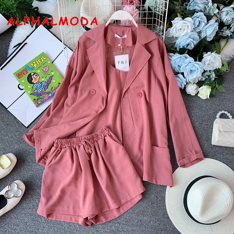 Женский Повседневный комплект ALPHALMODA однотонная куртка с длинным рукавом + топ на