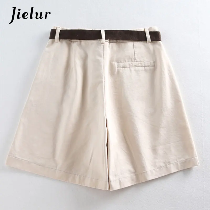 Jielur универсальные 4 однотонных поясы повседневные женские шорты трапециевидной формы с высокой талией тонкие летние шорты женские моды S-XXL шорты женские