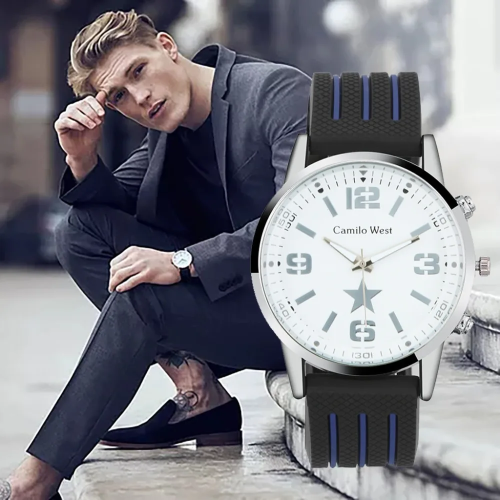 

Fashion Mens Watch Digital Scale Dial Quartz Wristwatch Sport Style Male Watches Featured Silica Strap Clock Zegarek Meski @50
