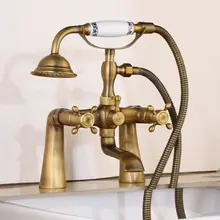 Bathtub Faucets Antique Deck Mounted Bathroom Bath Shower Faucets Brass Brushed Bathtub Faucet With Hand Shower ZD1123 ledeme bathtub faucet bathroom chrome plated outlet pipe bath shower faucets head surface inside brass bathtub faucets l2225