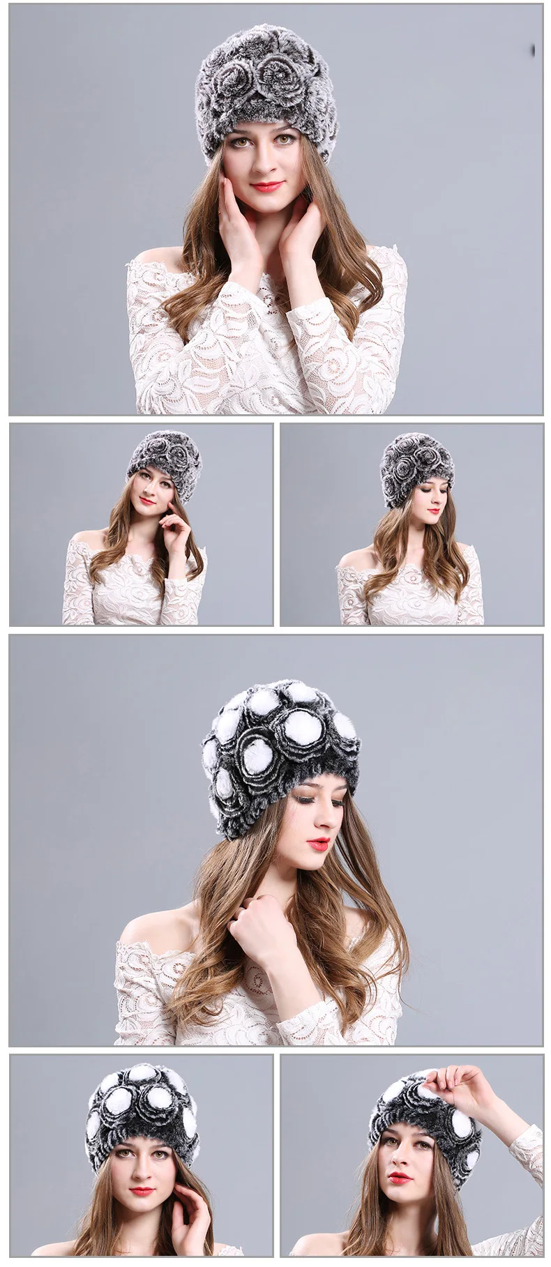 Осень-зима Для женщин Цветочный вязаная шапка Модные теплые ветрозащитные женские Трикотажные шапки для женщин wrasse волос кролика для