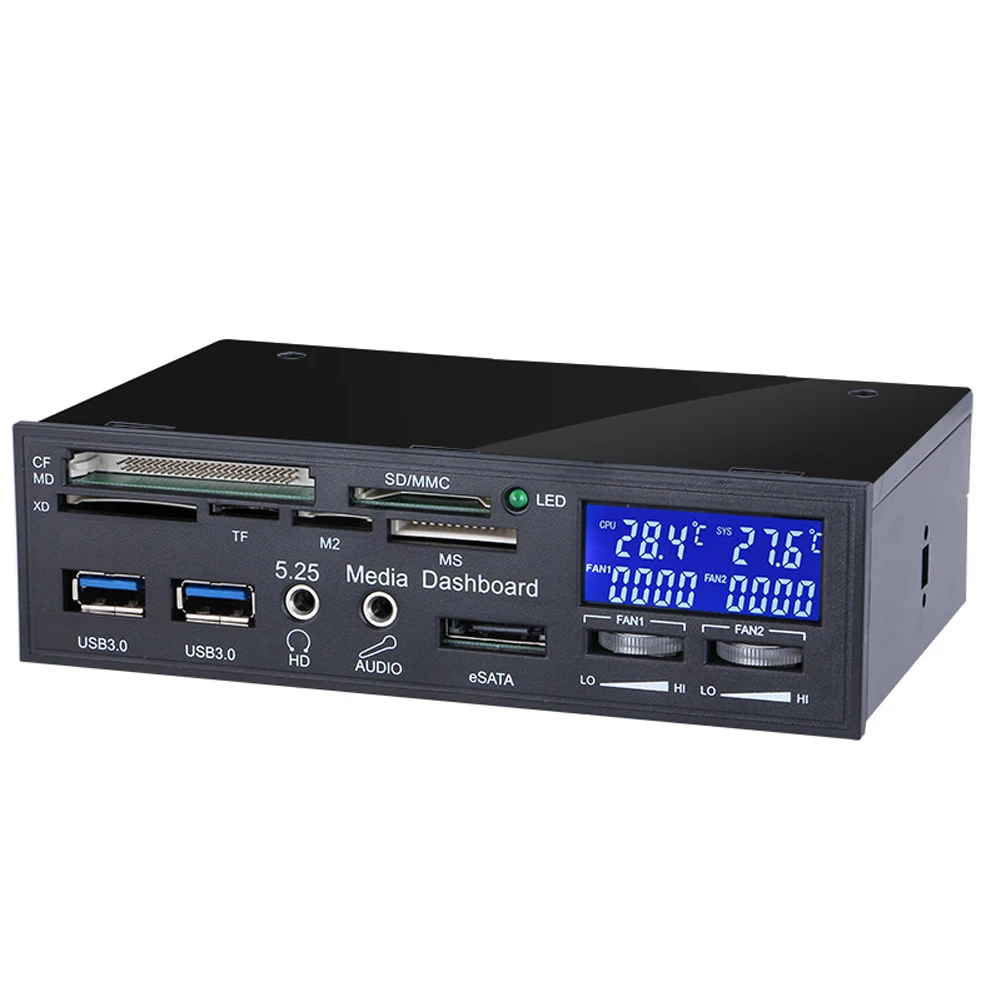

VAKIND Multifuntion 5.25" Media Dashboard Multi-Function Front Panel Card Reader USB2.0 & USB3.0 ESATA For Fan Controller