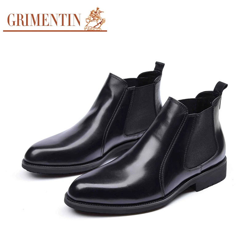 GRIMENTIN mens pointed toe dress boots genuine leather black wedding