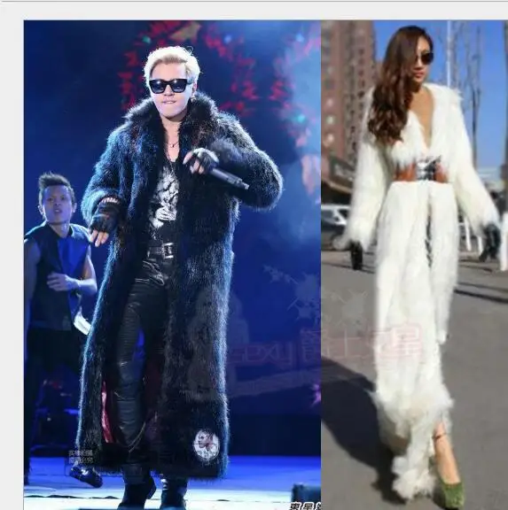 Мужская одежда зимние меховые длинное пальто новые модели клуб ночной клуб DJ певица Красный длинное пальто певица костюмы