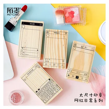 

Creative Wechat INS Pattern Wooden Rubber Stamp Set for DIY Scrapbooking Craft Wax Seal Stamp Kawaii Stationery