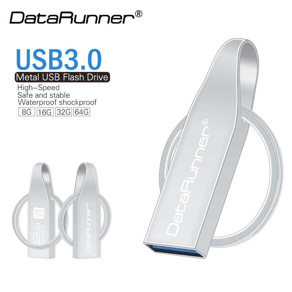 

New DataRunner Usb 3.0 Flash Drive 64gb Pen Drive 32gb 16gb 8gb Waterproof Usb Flash Drive Pendrive Key Ring Usb Stick 3.0