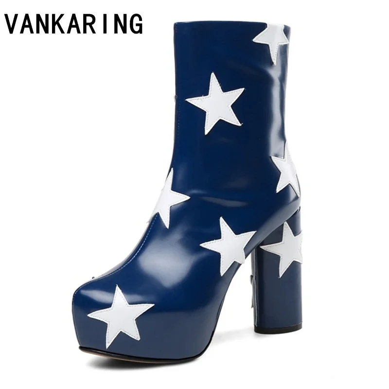 

VANKARING autumn winter shoes fashion genuine leather ankle boots 2020 woman high heels dress shoes woman platform warm boots