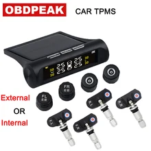 Car TPMS Wireless Tire Pressure Monitor Alarm System+4 External Sensor Tyre Detector Real-time Monitoring Solar/USB Charge Power