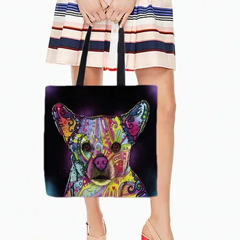 

Shopping Tote Bags Storage Bag Colorful Animal Prints Two Sides Printing Casual Daily Use Single Shoulder Bags White Canvas