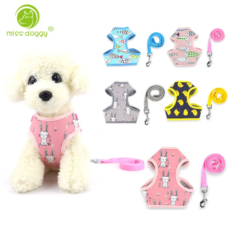 

Cute Rabbit Printed Dog Harness Leashes Accessory Puppy Chihuahua Pet Dog Training Vest Adjustable Dog Lead Leash For Small Dogs