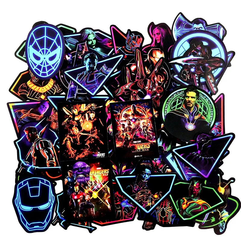 

50 PCS Neon Super Hero Avengers Stickers For Luggage Laptop Decal Skateboard Stickers Bike Motorcycle Fridge Bomb JDM Sticker