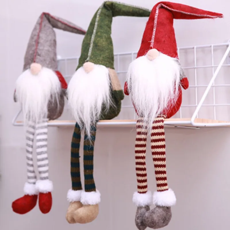 Плюшевая кукла Санта-гном, Рождественское украшение, сидящий длинноногий эльф, фестиваль, новогодние, вечерние, рождественские украшения для дома