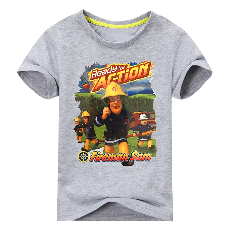 Г. Детские хлопковые футболки для мальчиков с 3D рисунком пожарного Сэма футболки с короткими рукавами для девочек, топы, одежда для детей TP016 - Цвет: Type2 Grey