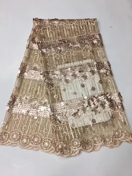 

2018 Latest Gold French Gold Sequins Lace Fabric High Quality Tulle African Laces Fabric Wedding African French Tulle Lace