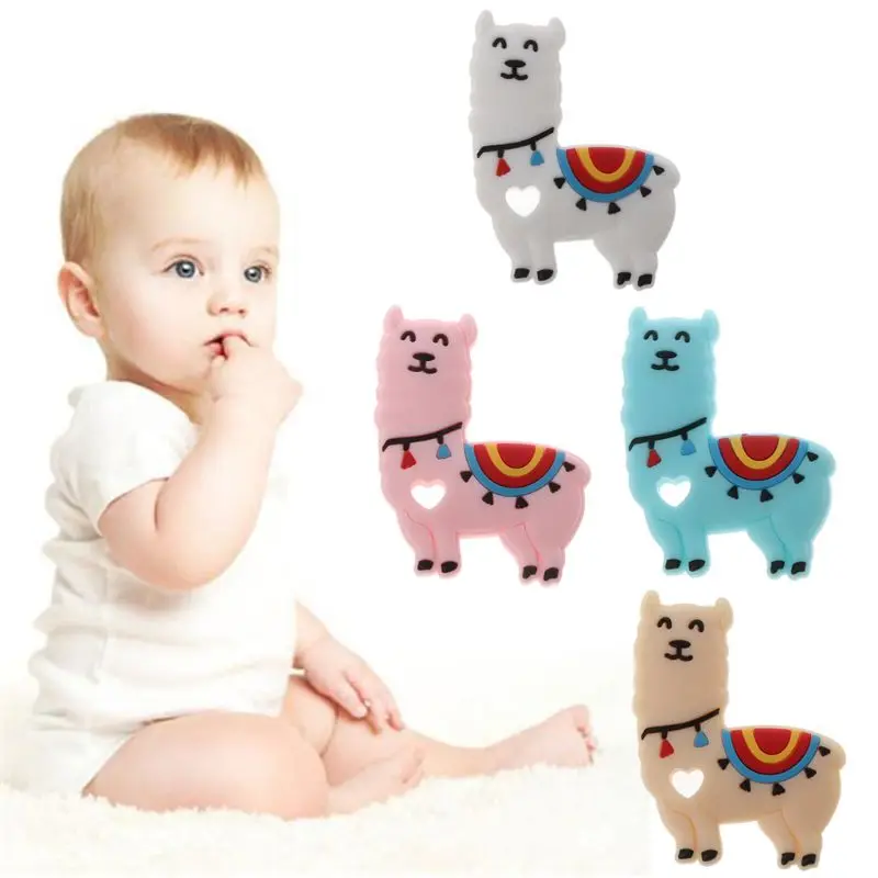 

Baby Teether Cartoon Alpaca Food Grade Silicone Beads Teether Teething Necklace Massage For Teeth Rodent Teethers Baby Infans