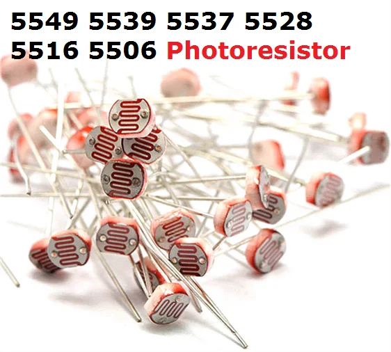 20 штук Фоторезисторы GL5537 GL5528 GL5506 GL5516 GL5549 GL5539 5 мм Фоторезистор 5549 5539 5537 5528 5516 5506