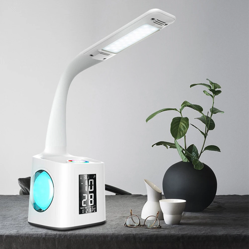 

Table Light Desk Lamp With Pen Holder Office Digital Calendar Colorful Eye Caring USB Charging Control Led Temperature