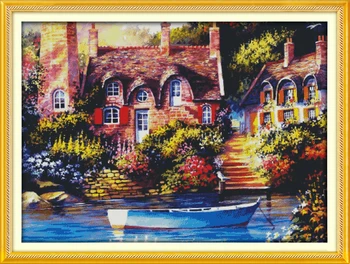 

Fairy-tale cottage scene home decor canvas Cross Stitch kits 14ct white 11ct print embroidery DIY handmade needlework wall