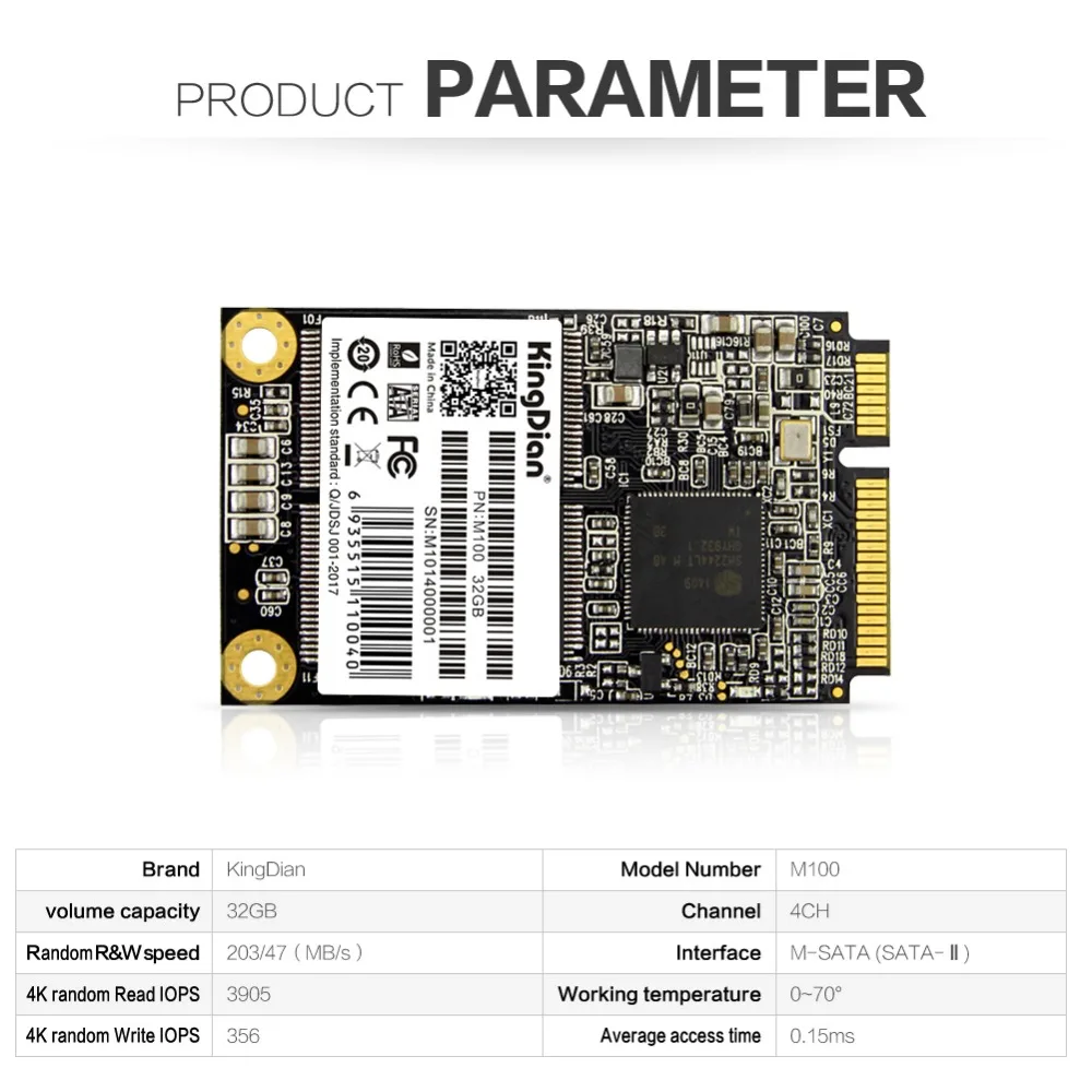 KingDian mSATA Mini SATA M100 32 ГБ/M200 60 Гб SSD встроенный твердотельный накопитель