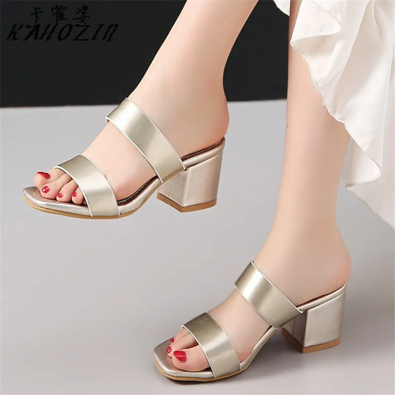 

Summer Slippers For Women Heels sandals platform Bright mirror upper Gold silver Openwork heel Sexy lady collocation size34-48