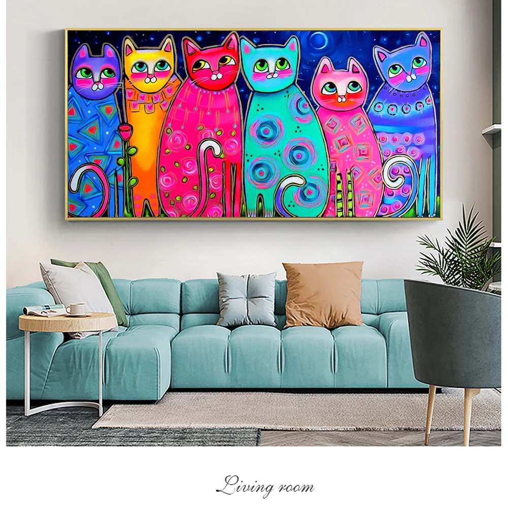 Красочные Кошки холст картины для детской комнаты настенные плакаты и принты декор в стиле поп-арт картины Куадрос картина домашний декор