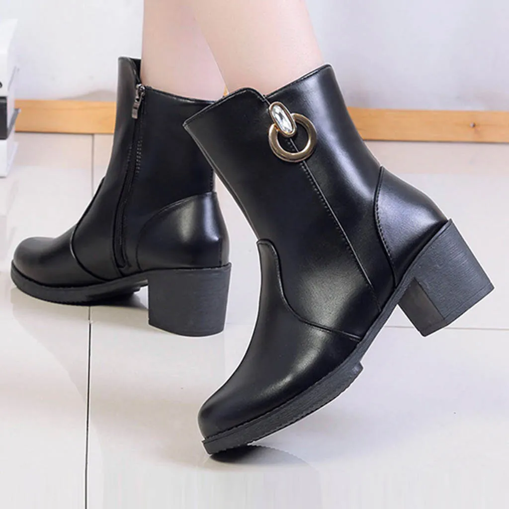 Boots Women Warm Shoes Autumn Ladies Rough With Wedges High Heel Ankle Boot Casual Zipper Boot botas mujer Dropshipping YJJ2